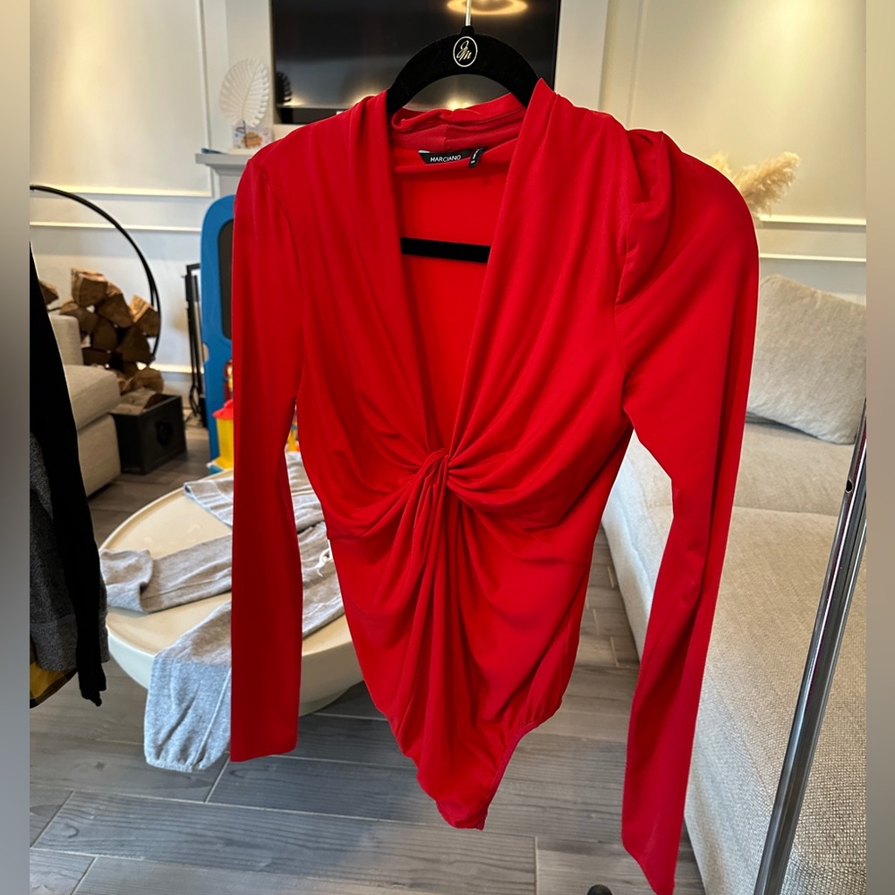 MARCIANO RED LONG SLEEVE BODYSUIT